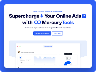 Mercury Tools - Online Ads Boosting Landing Page branding design google extension graphic design landing landing page landing page design logo product design saas service design ui ui webapp user experience design ux design web design web page web ui webapp website design