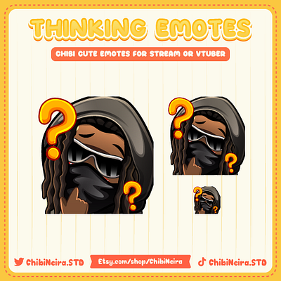 Thinking Emotes | YCH Emotes | Custom Twitch Emotes chibi emotes custom emotes cute emotes design discord emotes illustration kick emotes twitch emotes ych emotes