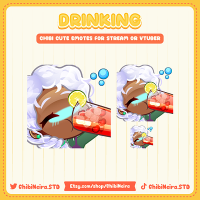 Drinking Cocktail twitch emote | Custom Twitch Emotes chibi emotes cocktail custom emotes cute emotes design discord emotes drinking illustration kick emotes twitch emotes wine ych emotes