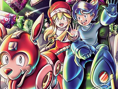 Mega Man, Roll & Rush at Christmas ⚡️ by Rekhtion 015 anime bluebomber capcom dog fanart girl manga mega megabuster megaman nintendo nostalgia recuerdos robot rockman roll rush videogames videojuegos ロックマン