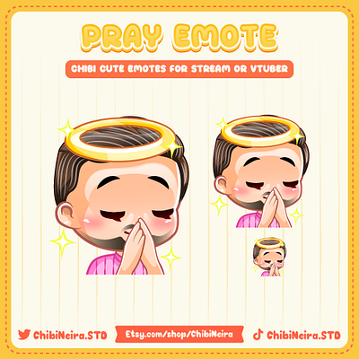 Praying Chibi Pinky Boy chibi emotes custom emotes cute emotes design discord emotes illustration kick emotes twitch emotes ych emotes