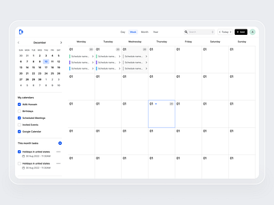 Calendar web app UI - ChronoCal activity adib calendar app calendar ui calendar web app component dashboard dashboard design design system event meeting product design product designer saas saas ui task ui ui design uxui web app design