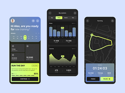 Running tracker activity app calories challenge distance figma jogging run running sport statistic steps tracker training ui ux