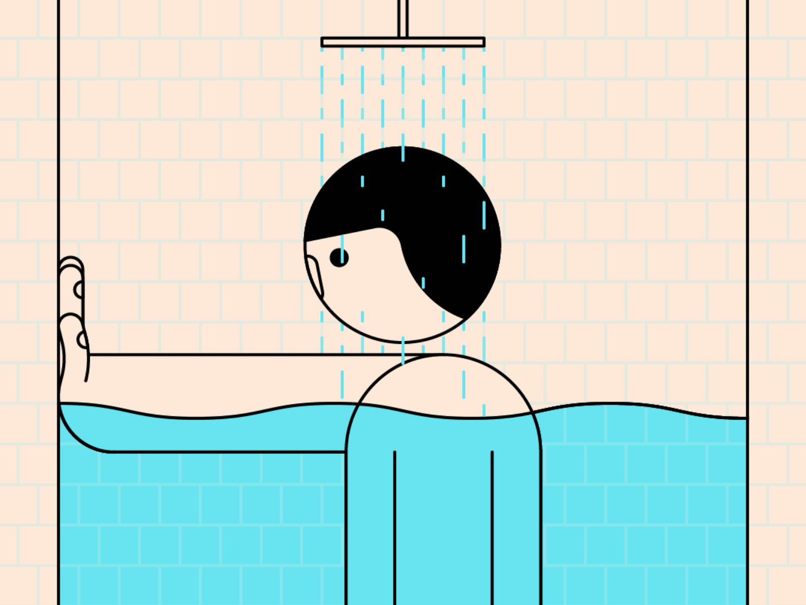 Deep in Thought animation geometric illustration loop person shower thinking water