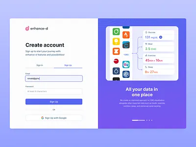 Enhance-d - Sign Up Page diabetes health medical onboarding sign in sign up ui ux