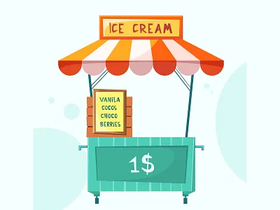 Ice cream shop cart cute flat design food ice cream illustration kawaii low poly minimal shop shop cart summer summertime sweet vanilla vector