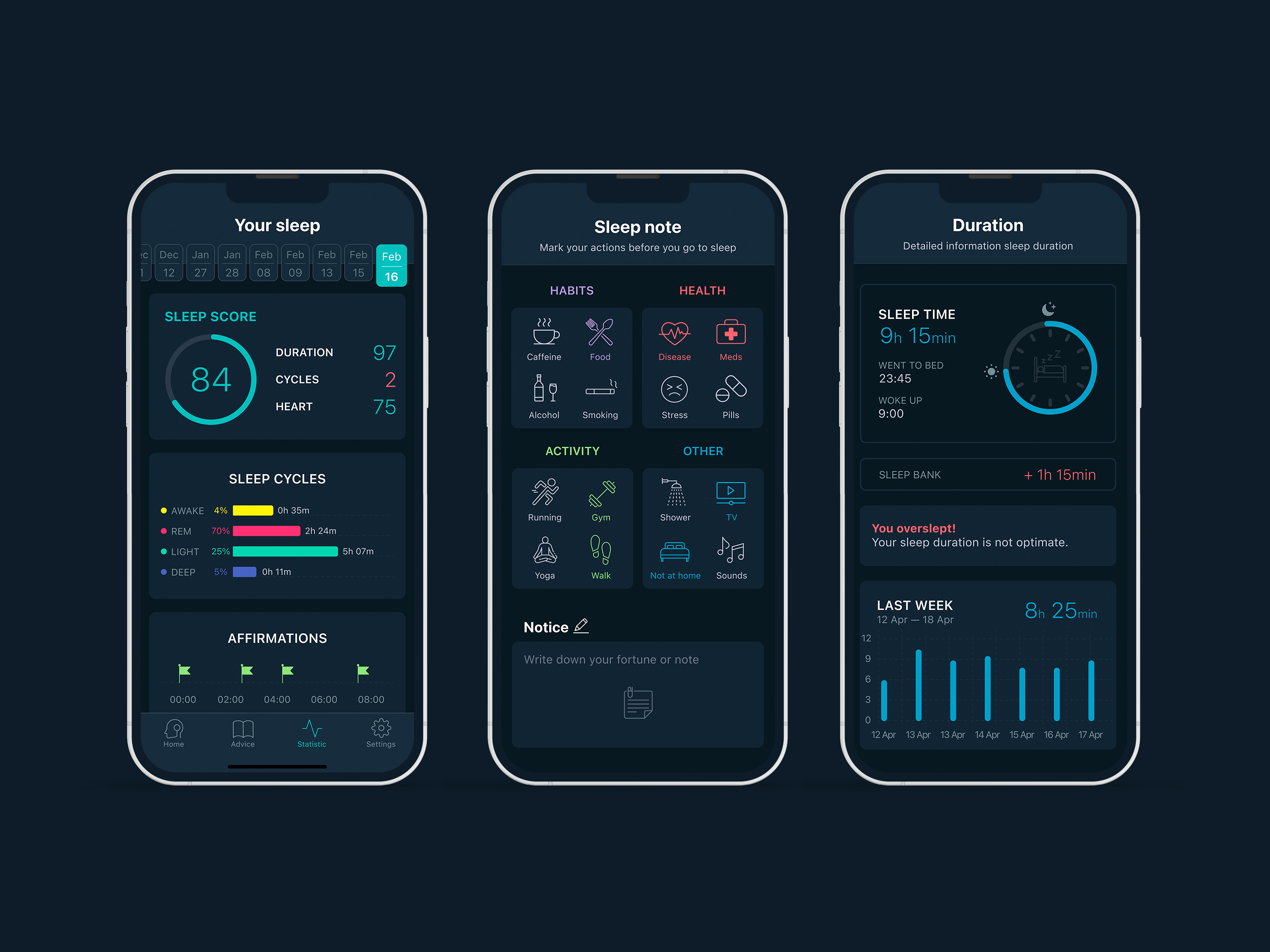 App for sleep Hypnopedia app branding dark graphic design ios mode sleep sleep app tracker ui userinterface ux