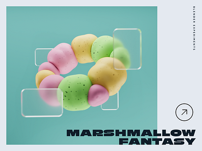 Marshmallow fantasy 2024 3d 3d icon 3d materials 3dart abstract blender bring clothsim light macaroon marshmallow poster softbody sweets typography vibrant