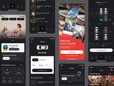 Mobile App for Shopping Mall in Milano City app benefits bicycle booking car card design events food delivery mall mobile app navigation rent reservation restaurant rewards scanning receipt shopping district ui ux