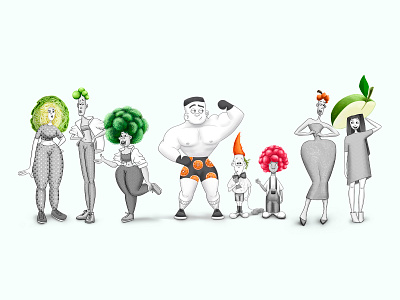 vitaFORMmin. Vitamins packaging. Character design. apple cartoon character character design character lineup children food illustration girls power health care healthy food illustration label design motion photoshop sketch concept strong man stylized vitamins women design women style