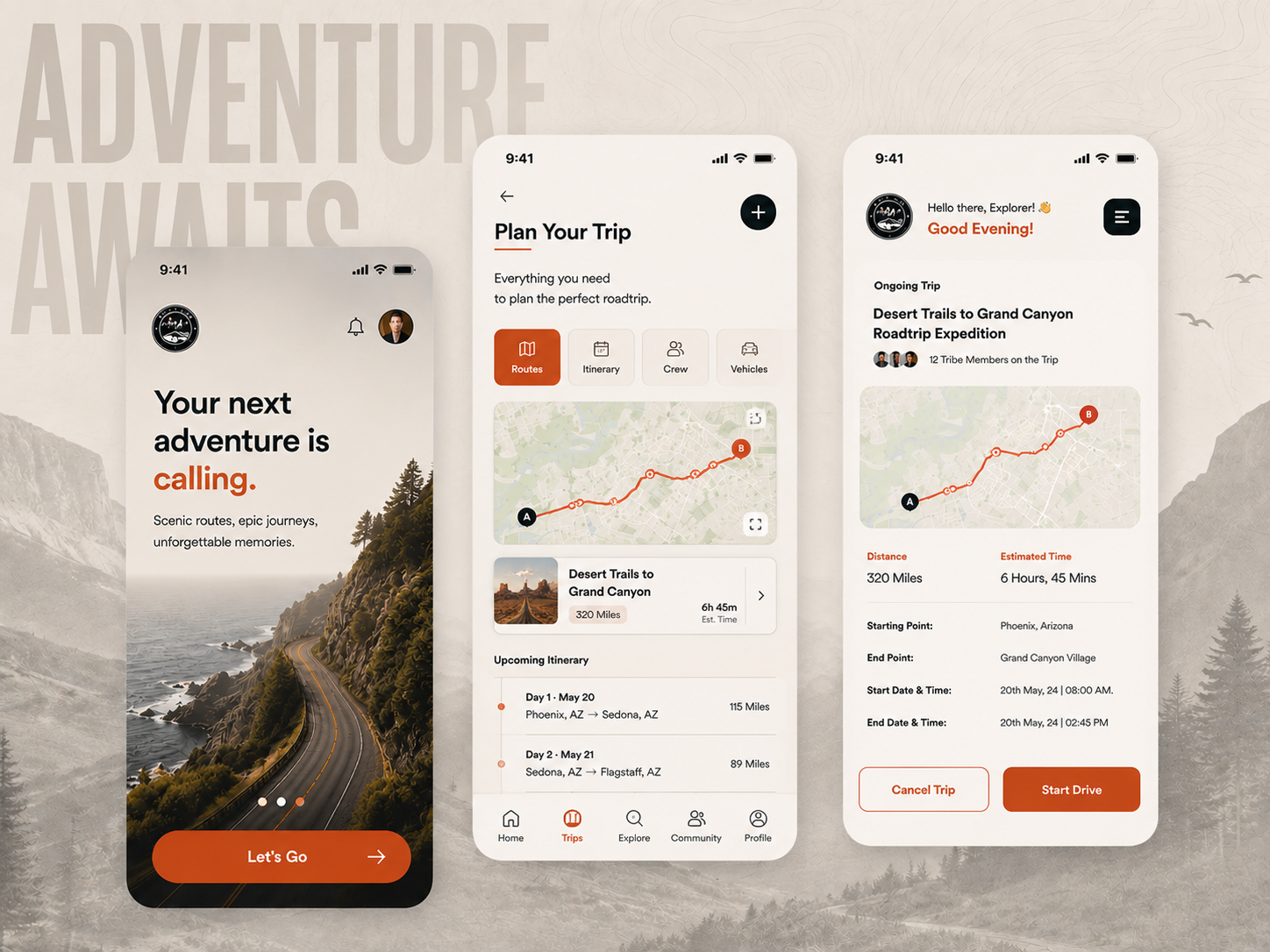 Journey Planner | Every Adventure Starts Here adventure designoweb technologies itinerary itinerary app map navigation app off roading plan trip product design roadtrip route ui ux walkie talkie