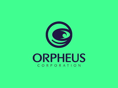 Orpheus brand branding business corporation dark blue eye game green head identity logo design logo type mark modern modern logo monster shape simple technology vision