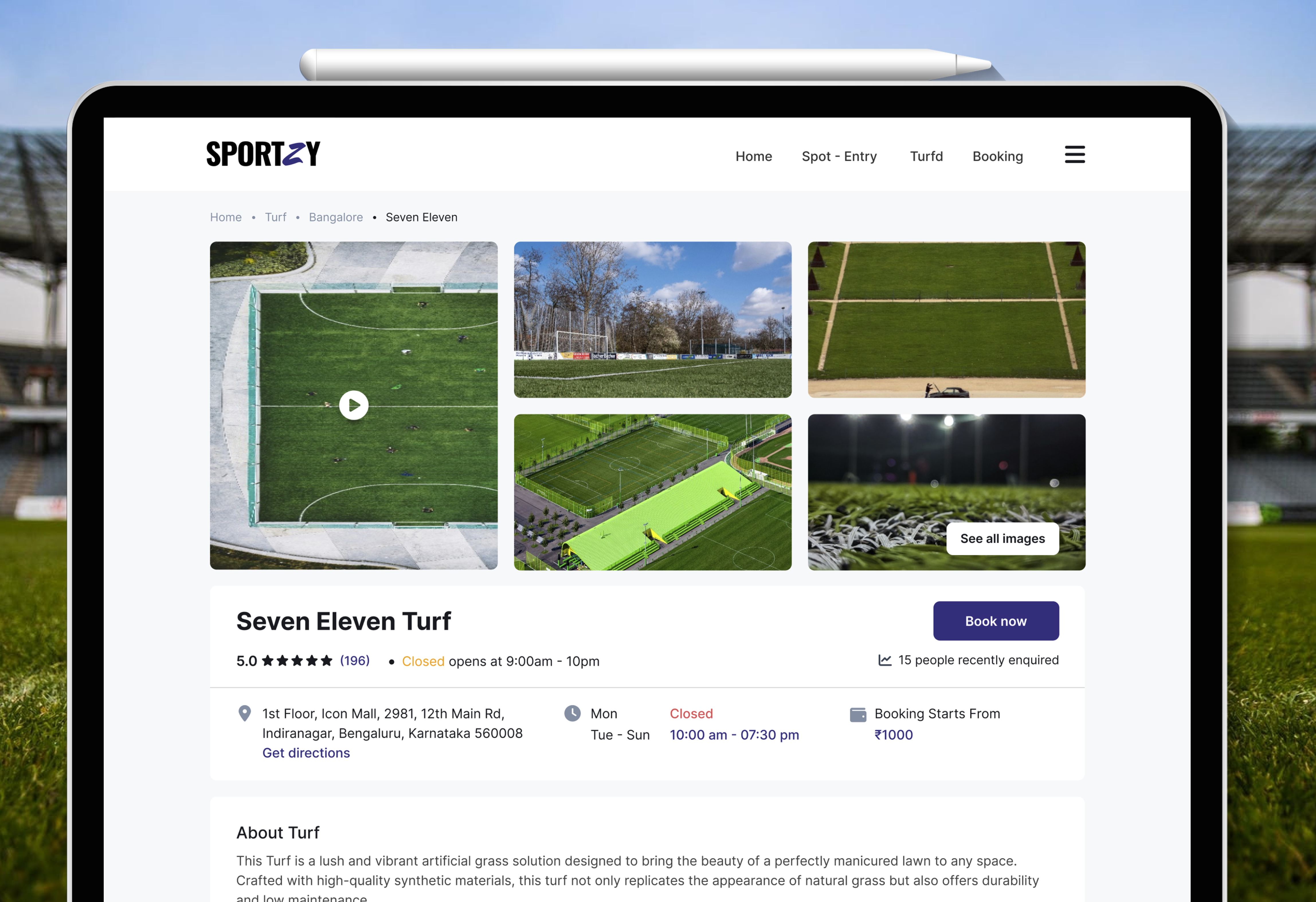 Turf (Play Ground) Booking App admin panel ai classic club gaming online booking promo landing sport sportzy turf ui web app wiki