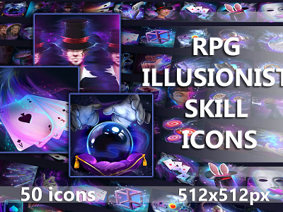 RPG Illusionist Skill Icons 2d art asset assets fantasy game game assets gamedev icon icons illustration indie indie game medieval rpg set skill skills