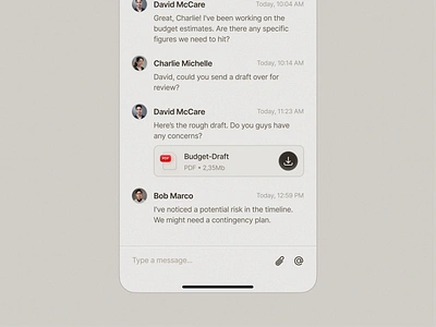 Group Chat ☁️ app attachment brown chat clean communication design friends group icon illustration interface ios message minimal project simple thread ui working