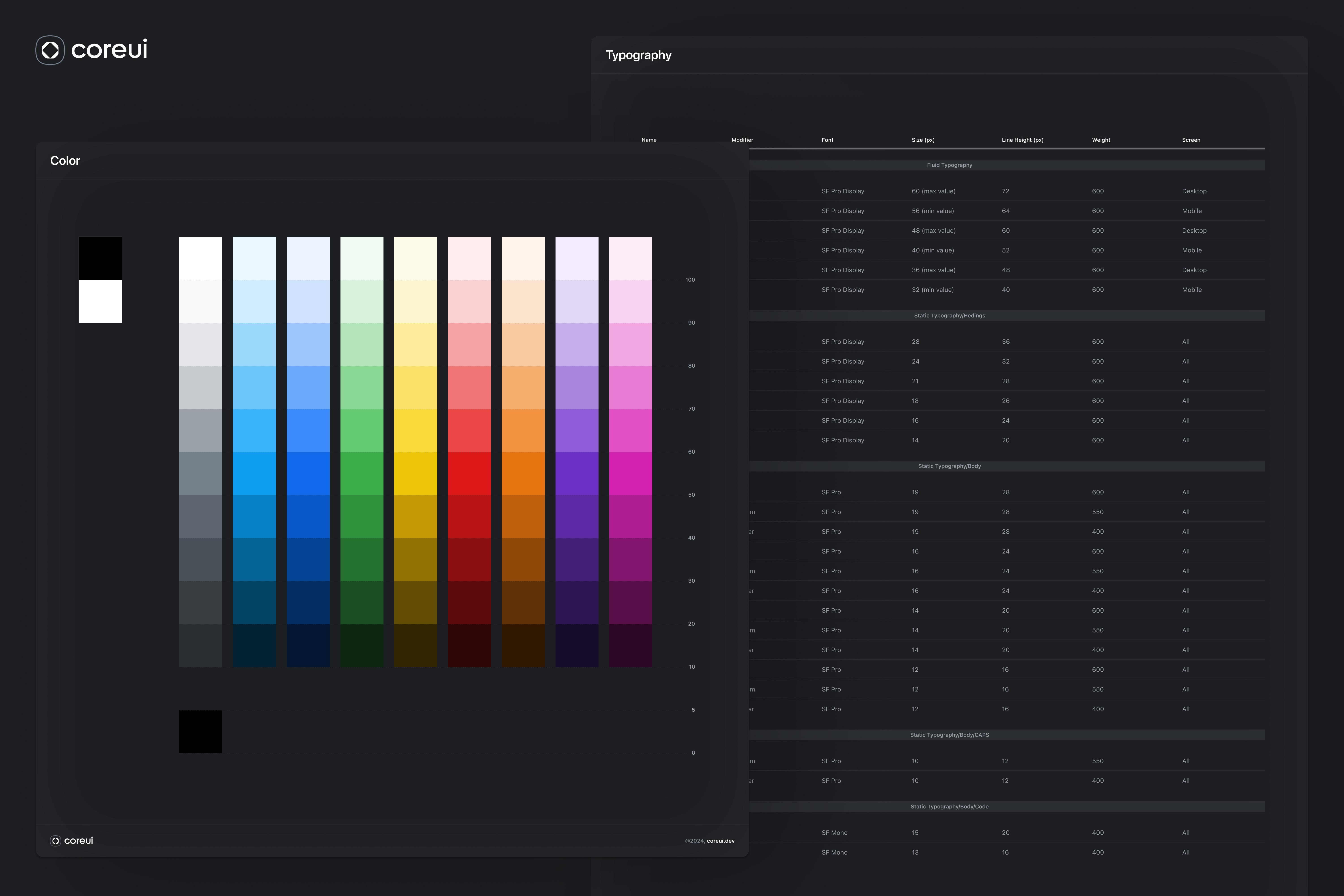 CoreUI ・Color + Typography codesign color coreicon coreui dark figmakit light primitives styles typography uidesign uikit ukraine utility variables