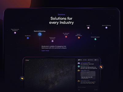A galaxy of solutions for CometChat. clean dark design desktop illustration interface significa solutions space ui ux web web design website website design
