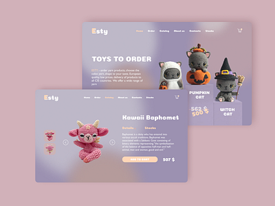 Design Concept for the shop ESTY about knitted toys concept design graphic design home page knitted light color purple toys ui ux