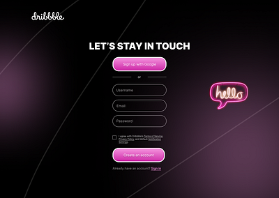 sign up form for Dribble dailyui sign up form