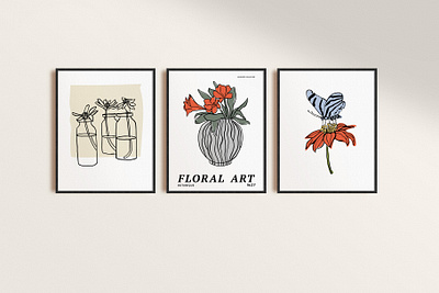 Art posters. Blossom collection art botanical collection contemporary art floral poster flowers ink sketch posters print vase with flowers vector illustration