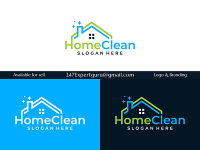 House building logo design template with cleaning graphic 3d animation branding graphic design logo motion graphics vector logo design