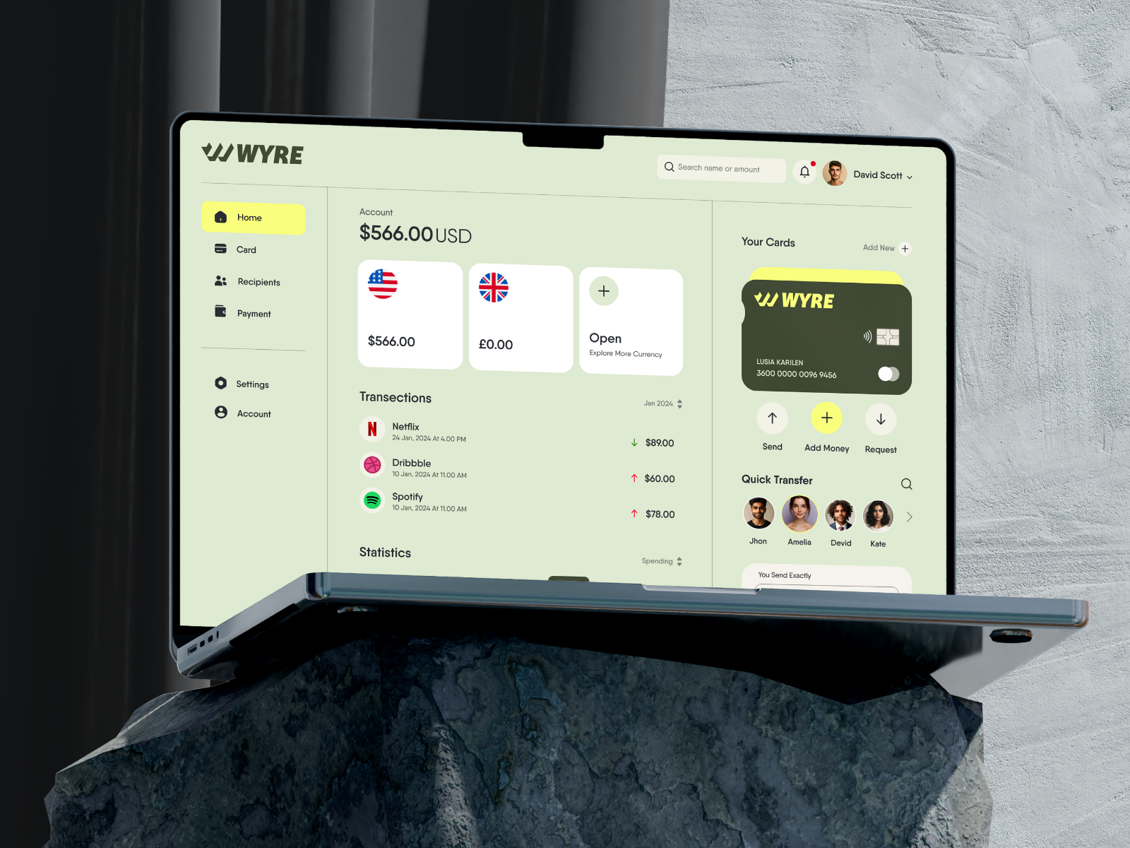 Wyre Web Money App bank bank card banking web credit card dashboard debit digital banking finance finance app finance web financial fintech homepage landing page mobile banking money web app web design website website design