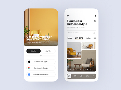 Furnithec - Furniture Application app app mobile application chairs classic decorate dekorasi desain design design app figma furniture mobile mobile app mobile ui mobiledesign tables ui ui design