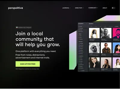 Perspektiva Community Page clean community courses education landing page mentorship platform web design