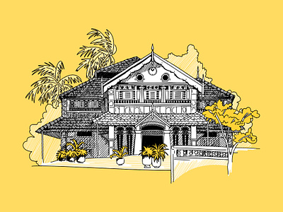Sri Lankan traditional house 2d architecture illustration asia asian book illustration branding building illustration children illustration corporate illustration home house illustration photoshop procreate scetches sketches travel website
