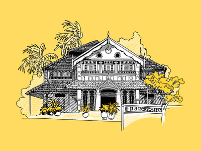 Sri Lankan traditional house 2d architecture illustration asia asian book illustration branding building illustration children illustration corporate illustration home house illustration photoshop procreate scetches sketches travel website
