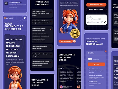 VirtualBot | Homepage Mobile agent ai app artifi artificial intelligence assistant bot branding design homepage illustration landing page mobile responsive service support ui virtual website