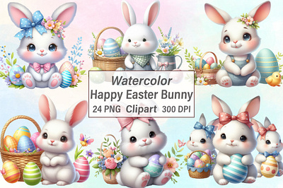 Watercolor Happy Easter Bunny Clipart easter