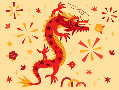 Dragon for Lunar New Year #4 2024 abstract cartoon chinese cute design dragon flat geometric gold holiday illustration lunar new year red