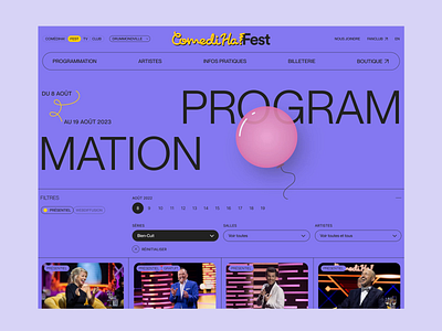 Event Page for ComediHa!-Fest animation desktop event page events festival hover animation programmation purple reveal ui ui design website website design