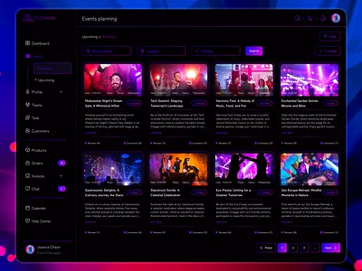 Event Management Dashboard design application black booking dark dashboard design events event landing page events figma landing page music neon ticket ui uiux ux visual design web web app website