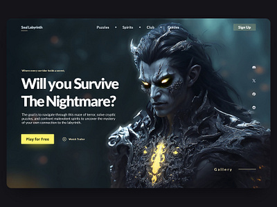 Soul Labyrinth // Horror Puzzle Game Webiste dark dark ui design game game landing page game ui gaming hero inspiration landing landing page puzzle trend ui ui design uiux video game web web design website