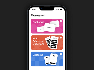 Mobile App Education Game Cards app branding design education game illustration ios learning mobile neubrutal playful ui ux vibrant