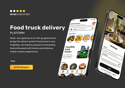 Snakr - A food truck delivery app aesthetic animation app branding case study delivery figma food graphic design ios logo minimal motion graphics prototyping research testing ui user interface ux wireframing