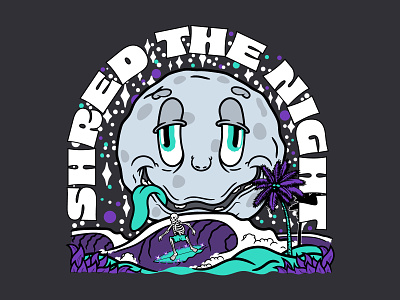 Action Glow - Shred the Night actionglow apparel beach crumby design led lights moon night palm tree screen print shred skeleton space surf t shirt