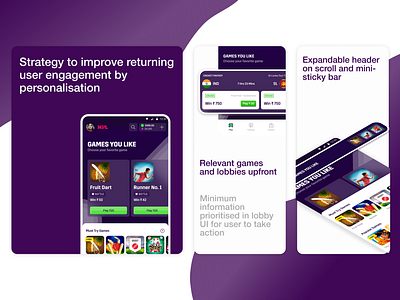 Enhancing returning engagement via personalisation animation engagement strategy gaming information architecture interaction layout most liked most played navigation personalisation relevant games returning user stickybar ui ux