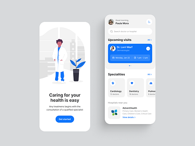 Healthcare Mobile App blue booking booking app graphic design gray grey health healthcare illustration ios medicine mobile design product design ui uiux