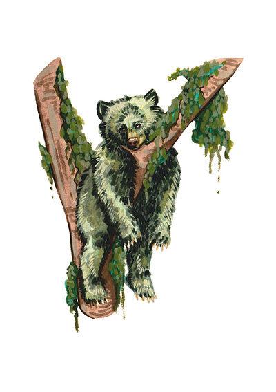 Relaxing bear animal bear brown character creature design foliage gouache green greenery illustration nature painting peace plants rest scene traditional illustration tree wildlife