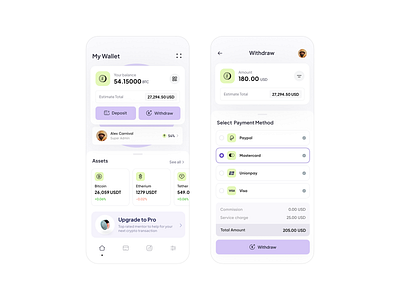 Crypto App Design Exploration 2/3 app clean crypto cryptoapp design graphic design ios minimal mobile app popular purple theme ui uidesign uiux userinterface