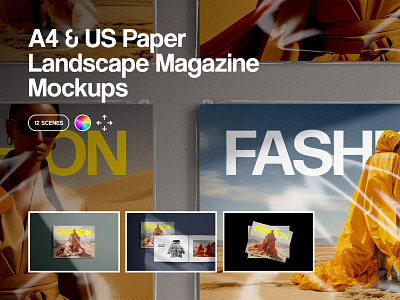 A4 & US Paper Landscape Magazine Mockups collection design download editorial fashion layout magazine mockup overlay pack page paper pixelbuddha plastic psd realistic set shadow template wrap
