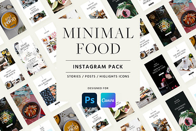 Minimal Food Instagram Pack canva canva instagram canva template food instagram instagram highlights instagram pack instagram post instagram stories minimal minimal food instagram pack social media social media pack