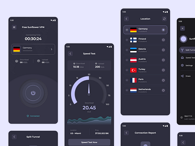 Free VPN Mobile App Design dark ui design mobile mobile app ui ui design uidesign user experience user interface ux vpn web design