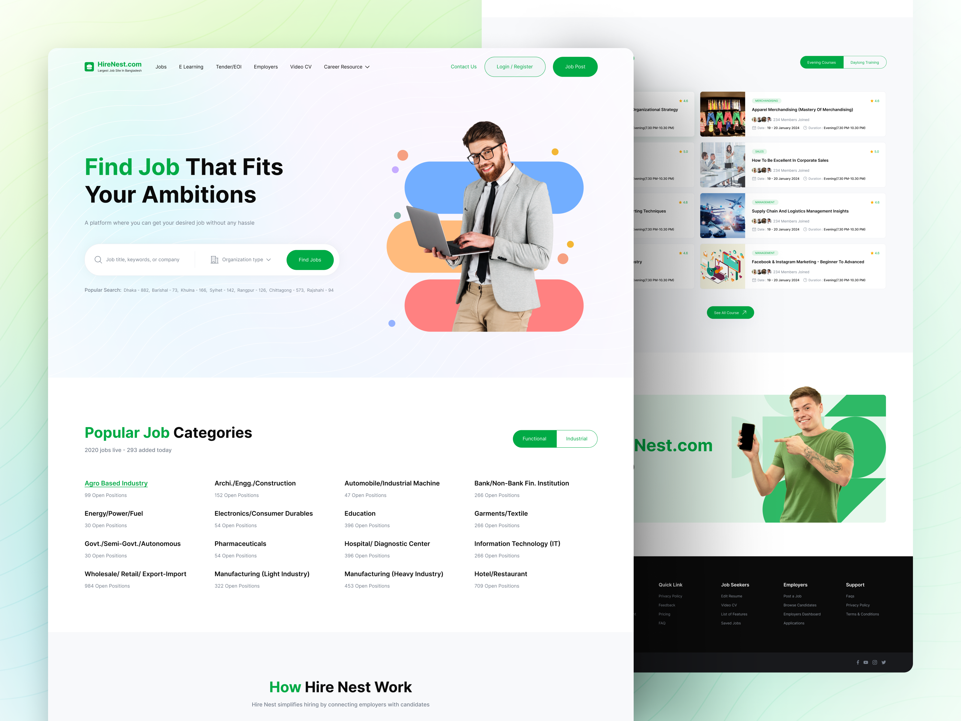 HireNest - Job Portal Landing Page agency career company hiring homepage job job finder job listing job portal job search job seeker job site jobs landing page recruitment ui uiux web design website work finder