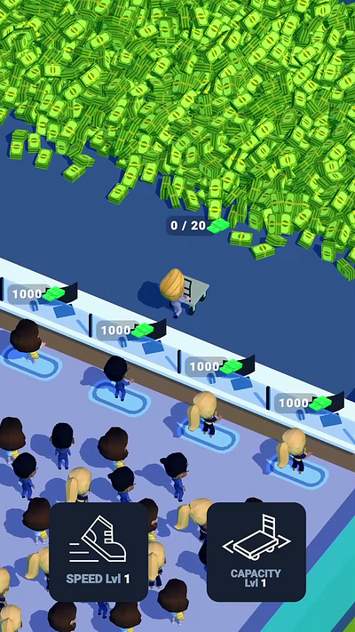 Money pile collector 3d animation game hypercasual mobile motion graphics puzzle