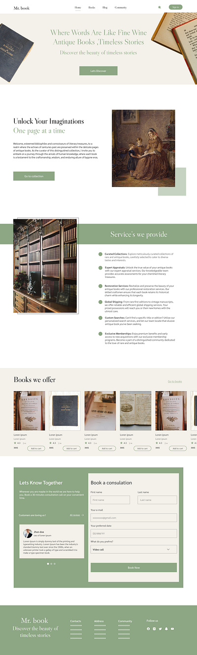 Antique book shop landing page graphic design landing page design product design ui ux design web design