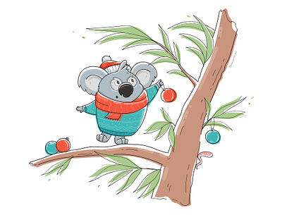 Winter koala character cute funny illustration koala mood new year tree winter